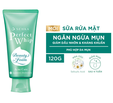 Sữa rửa mặt Senka Perfect Whip Nhật Bản 120g giúp sáng da, mờ thâm, chống lão hóa, giảm mụn