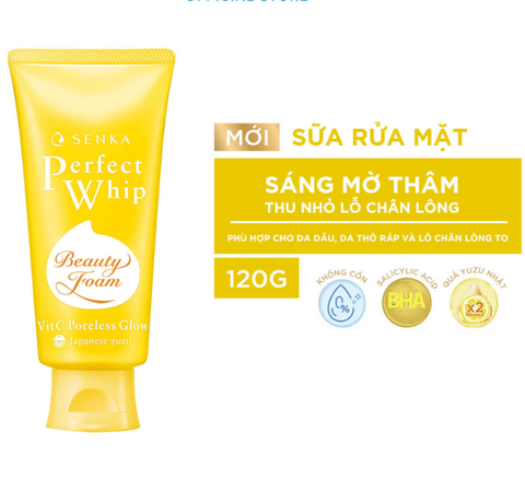Sữa rửa mặt Senka Perfect Whip Nhật Bản 120g giúp sáng da, mờ thâm, chống lão hóa, giảm mụn