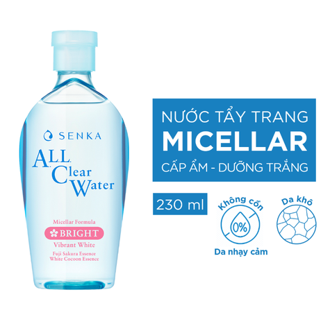 Nước tẩy trang Senka All Clear Water Micellar Formula Nhật Bản 230ml dưỡng sáng, giảm nhờn, giảm mụn