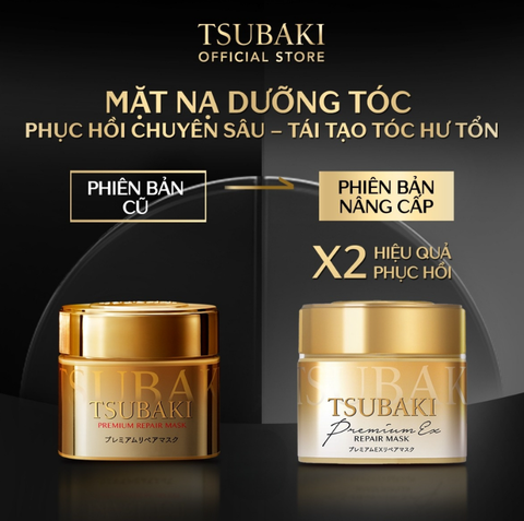 Bộ Ba Gội Xả Tsubaki Premium EX Intensive Repair 490ml (Đen) & Mặt Nạ Tóc Phục Hồi Hư Tổn Tsubaki 180g