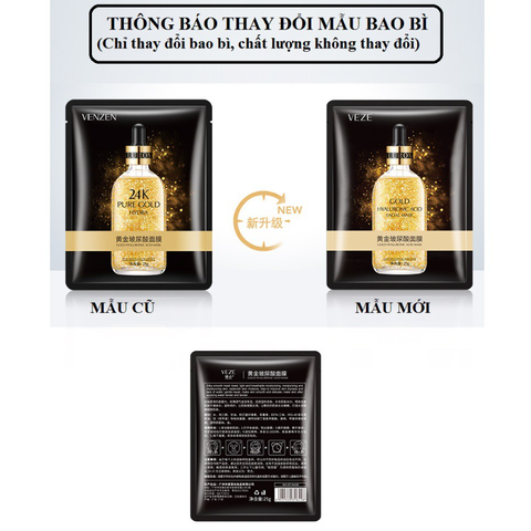 [Combo 5] Mặt nạ tinh chất vàng Veze Gold Hyaluronic Acid Facial Mask dưỡng trắng, cấp ẩm, tăng đàn hồi cho da 25g