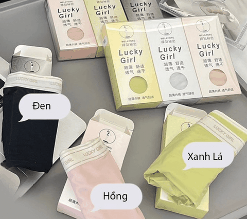 [Mã S17] Hộp 3 Quần Lót Nữ Lucky Girl Lụa Cao Cấp Tàng Hình Cạp Cao Mỏng Nhẹ Thoáng Mát (GIAO MÀU NGẪU NHIÊN)