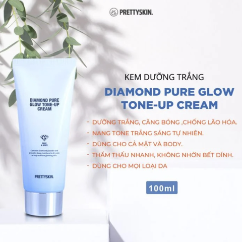 [Chính Hãng] Kem Dưỡng Trắng Da Kim Cương PRETTY SKIN Hàn Quốc Diamond Pure Glow Tone Up Cream 100ml
