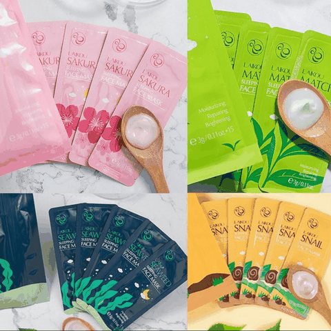Mặt Nạ Ngủ LAIKOU Dưỡng Ẩm, Làm Sáng Da Từ Làm Sáng Da Từ Hoa Anh Đào / Ốc Sên / Trà Xanh / Tảo Biển Gói 3g