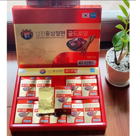 Sâm Lát Tẩm Mật Ong SamJin Red Ginseng Sliced Gold Royal 200gr Hàn Quốc (Hộp)