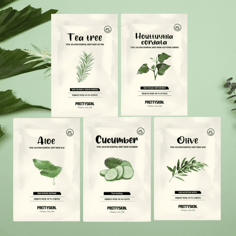 Combo 5 Mặt Nạ Dưỡng Da PrettySkin Giảm Mụn Kháng Viêm Làm Sạch (1 Tràm Trà, 1 Diếp Cá, 1 Nha Đam, 1 Olive, 1 Dưa Leo)