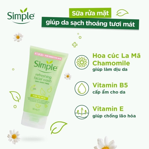 Sữa Rửa Mặt Dạng Gel Simple Dành Cho Da Nhạy Cảm Kind To Skin Refreshing Facial Wash Gel 150ml