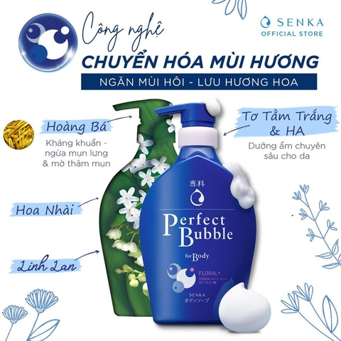 Sữa Tắm Dưỡng Ẩm Senka Perfect Bubble Hương Hoa Tươi Mát Dịu Ngọt 500ml