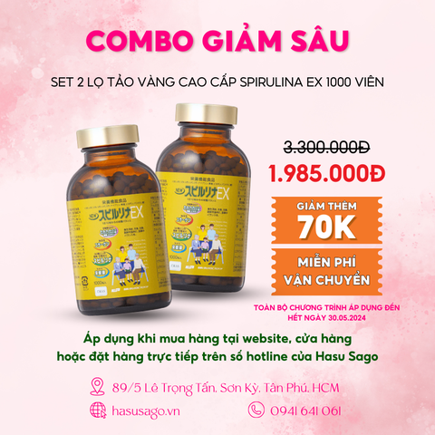 Set 2 lọ tảo vàng cao cấp Spirulina EX nội địa Nhật Bản 1000 viên