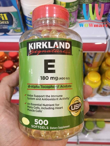 Vitamin E 400 IU Kirkland của Mỹ hộp 500 viên, Nắp đỏ