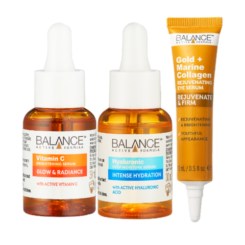 Combo Balance dưỡng toàn diện Serum Vitamin C 30ml+Serum Hyaluronic 30ml+Kem mắt Gold Collagen 15ml