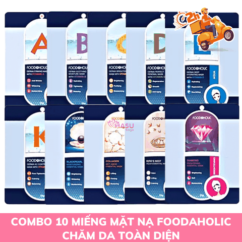 Combo 10 Miếng Mặt Nạ Foodaholic Essential Mask Cung Cấp Vitamin, Dưỡng Chất Cho Da, Chăm Sóc Da Toàn Diện 23g Hàn Quốc