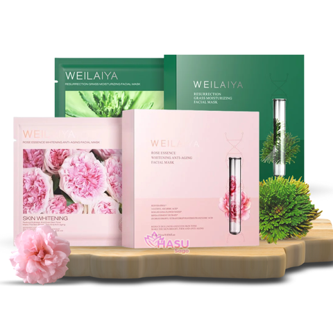 (Chính hãng) Hộp 10 miếng mặt nạ dưỡng trắng da, chống lão hóa, dưỡng ẩm Weilaiya tinh chất hoa hồng, cỏ phục sinh 28ml