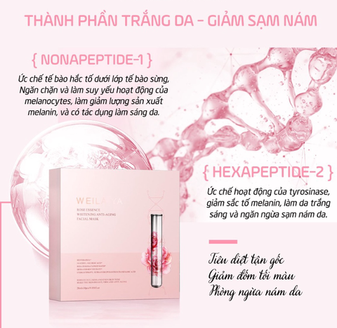 Lẻ 1 miếng mặt nạ dưỡng trắng da, chống lão hóa, dưỡng ẩm Weilaiya tinh chất hoa hồng, cỏ phục sinh 28ml
