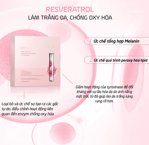 Lẻ 1 miếng mặt nạ dưỡng trắng da, chống lão hóa, dưỡng ẩm Weilaiya tinh chất hoa hồng, cỏ phục sinh 28ml