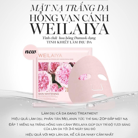 Lẻ 1 miếng mặt nạ dưỡng trắng da, chống lão hóa, dưỡng ẩm Weilaiya tinh chất hoa hồng, cỏ phục sinh 28ml