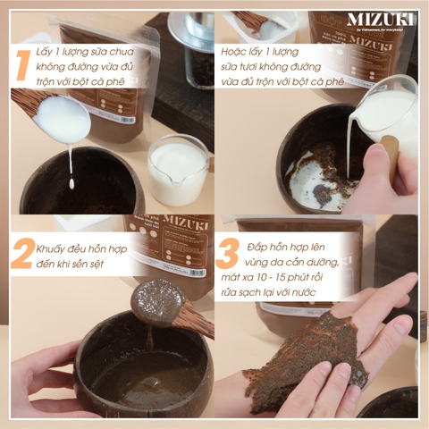 Bột Cà Phê Nguyên Chất MIZUKI dưỡng sáng da, mờ thâm, tẩy tế bào chết, chống lão hóa
