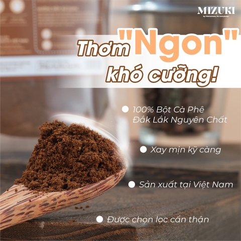 Bột Cà Phê Nguyên Chất MIZUKI dưỡng sáng da, mờ thâm, tẩy tế bào chết, chống lão hóa