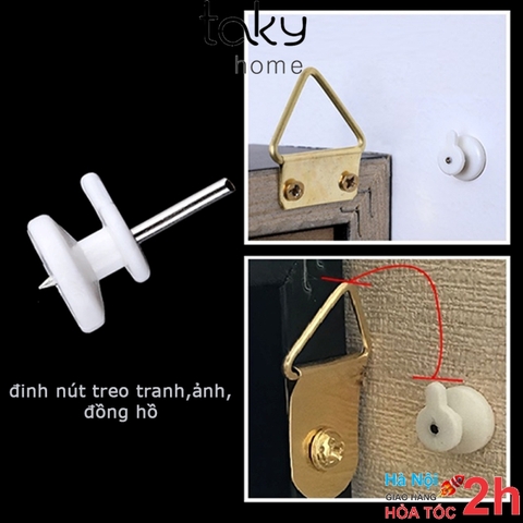 Móc Nhựa Đinh 1 Chân Đóng Tường, Chắc Chắn Treo Tranh, Ảnh, Đồng Hồ Trên Tường Không Khoan, Taky Home 2219Set10