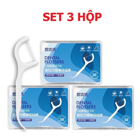3 Hộp 50 Cây Tăm Chỉ Nha Khoa Vệ Sinh Kẽ Chân Răng,  An Toàn, Sạch Sẽ, Tiện Lợi. TakyHome 7035set3