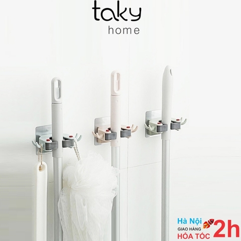 Móc Kẹp Dán Tường Treo Cán Chổi, Cây Lau Nhà Gắn Tường, Chắc Chắn, Tiện Lợi Cho Mọi Nhà -TakyHome 4029