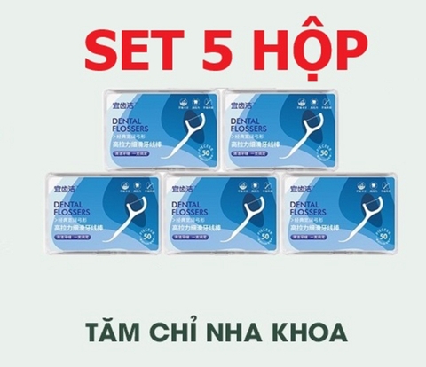5 Hộp 50 Cây Tăm Chỉ Nha Khoa Vệ Sinh Kẽ Chân Răng,  An Toàn, Sạch Sẽ, Tiện Lợi. TakyHome 7035set5