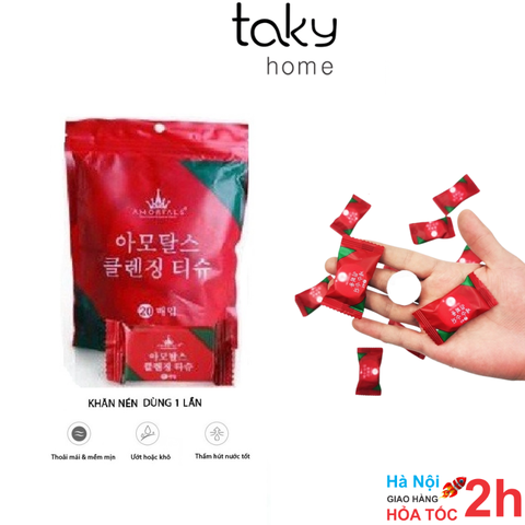20 Viên Nén Khăn Ướt Nhỏ Gọn, Chất Liệu Mềm, Mịn, Dùng 1 Lần Tiện Dụng Gia Đình, Sạch Sẽ, TakyHome 5850goi20