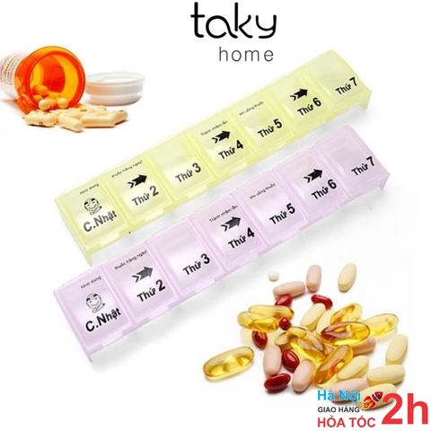 Hộp Chia Thuốc 7 Ngày Bằng Nhựa Dài, Chia Ngăn Thuốc Trong Gia Đình Hàng Ngày Riêng Nhỏ Gọn, Tiện Dụng - TakyHome 7124