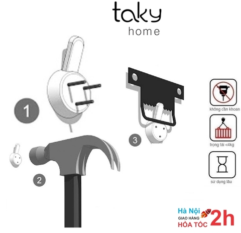 Móc Đóng Đinh 3 Chân, Móc Treo Tranh, Ảnh, Đồng Hồ, Móc An Toàn, Chắc Chắn, Taky Home 2220Set10