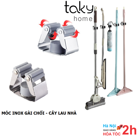 Giá Inox Treo Chổi Và Cây Lau Nhà Gắn Tường, Gọn Gàng - Ngăn Nắp, Gắn Keo Siêu Chắc Không Khoan Đục -TakyHome 4031