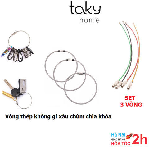 3 Vòng Thép Không Gỉ, Xâu Chùm Chìa Khóa, Có Chốt Ren Vặn Giữ Chặt, Móc Xâu Chùm Khóa, Móc Xâu Đa Năng. TakyHome  5090