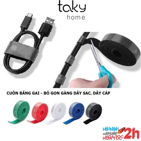 Băng Gai Velcro, Cuộn Băng Buộc Dây Sạc, Tai Nghe, Dây Điện, Gọn Gàng, Tái Sử Dụng, Đơn Giản, TakyHome 5677