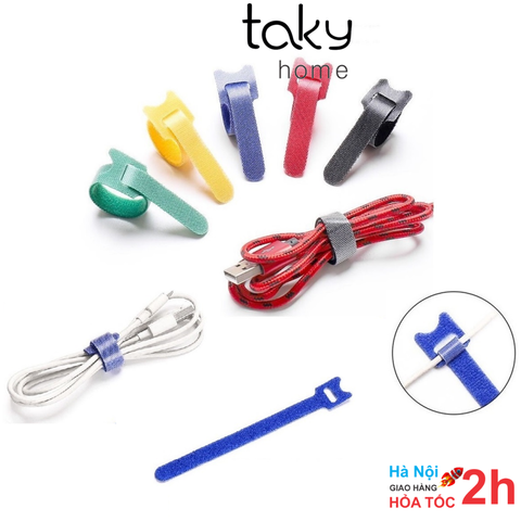 10 Sợi Băng Gai Nhiều Màu - Dính 2 Mặt Cuốn Cáp, Bó Cáp, Làm Gọn Dây Sạc, Dây Cáp, Dây Tai Nghe, Tiện Dụng TakyHome 5678
