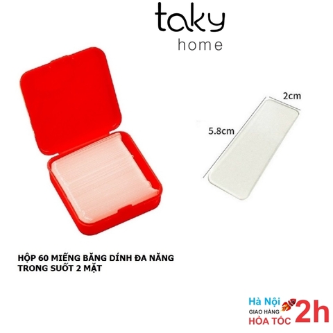 Hộp 60 Miếng Băng Dính Trong Suốt 2 Mặt Dán Đồ Tiện Dụng, Băng Keo Siêu Dính Cố Định Đồ Vật Trong Nhà, TakyHome 6006