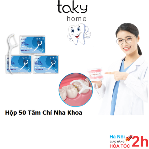 Hộp 50 Cây Tăm Chỉ Nha Khoa Vệ Sinh Kẽ Chân Răng,  An Toàn, Sạch Sẽ, Tiện Lợi. TakyHome 7035