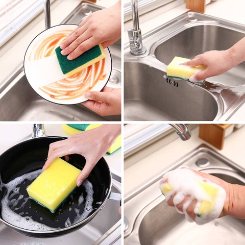 2Miếng Rửa Chén Bát Đĩa, Cọ Đa Năng 2 Mặt Xanh Vàng, Rửa Đánh Xoong Nồi Chảo, Sạch Sẽ, Tiện Dụng Nhà Bếp - TakyHome 5150set2