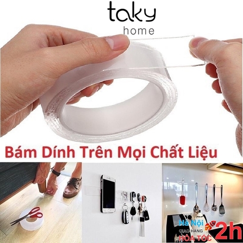 Cuộn Băng Dính Trong Suốt 2 Mặt, Băng Keo Đa Năng, Sử Dụng Dính Dồ Vật Trong Nhà, Tái Sử Dụng- TakyHome 6005