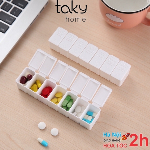 Hộp Đựng Thuốc Chia 7 Ngày Bằng Nhựa Trắng Dài, Chia Thuốc Trong Gia Đình Hàng Ngày Nhỏ Gọn, Tiện Dụng - TakyHome 7125