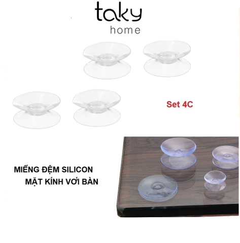 4 Đệm Hít Silicon Giữa Kính Và Mặt Bàn, Miếng Đệm Kê Kính Mặt Bàn, Chống Xê Dịch Và Trơn Trượt Mặt Kính - TakyHome 5507