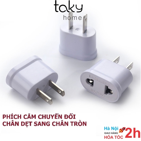Đầu Chuyển Đổi Phích Điện Nhỏ Gọn, Tiện Dụng, Phích Cắm Chuyển Đổi Chân Dẹt Sang Chân Tròn. TakyHome 8601