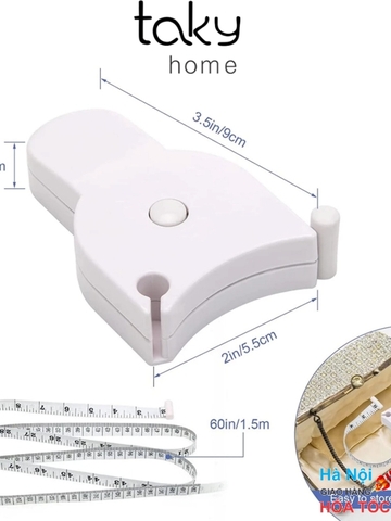 Thước Dây Kiểm Tra Sức Khỏe Có Nút Bấm Tự Rút Sau Khi Kéo, Đo Vòng Bụng, Đùi, Tay, Vòng Eo 3 Vòng 1.5m.Takyhome 5945