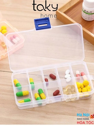 Hộp Nhựa 10 Ngăn Trong Suốt  Để Đồ Trang Sức, Phụ Kiện, Linh Kiện Nhỏ, Tiện Dụng,Nhỏ Gọn Dễ Mang Theo. Takyhome 5020