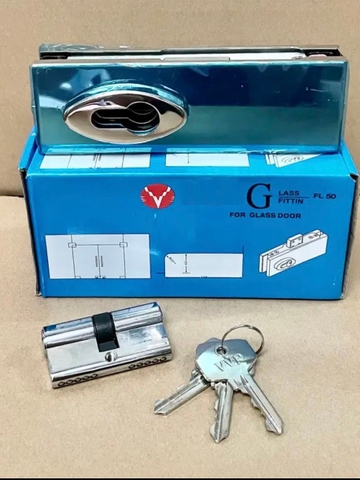 Khóa Cửa Kính Cường Lực, Khóa Gắn Sàn Cho Kính Cường Lực 10 - 12 ly, Khóa Với 2 Đầu Chìa & 1 Đầu Chìa. TakyHome 3701