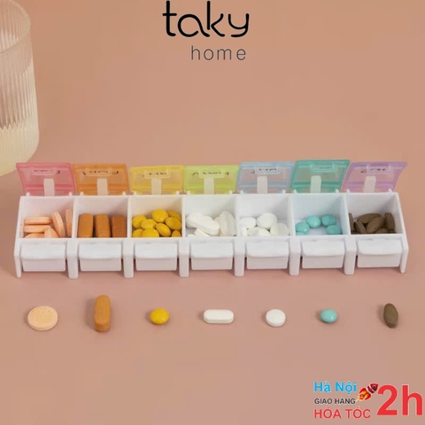 Hộp Nhựa - Takyhome, Màu Sắc Nổi Bật, Chia Ngăn 7 Ngày Riêng Biệt, Đựng Viên Sử Dụng Hàng Ngày,  Trong Gia Đình - TakyHome 7127