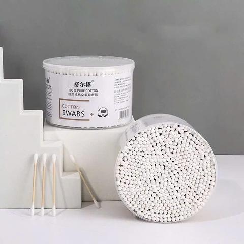 Tăm Bông - Taky, Hộp 500 Que Thân Gỗ Dùng 1 lần, Vệ Sinh Tai Ngoáy Tai, Nặn Mụn, Tẩy Trang, An Toàn và Tiện Lợi, 7032