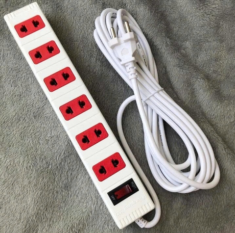 Ổ cắm Điện Quang 6 lỗ 5M 5WR 6 ECO màu trắng đỏ-ĐQ