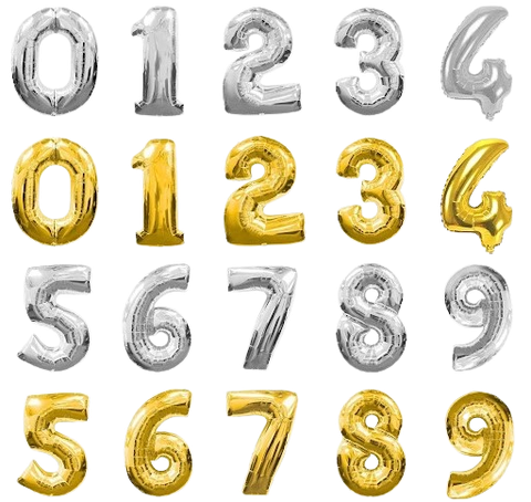 Bong bóng chữ/số rời/bạc tim lớn-PARTY/QSN