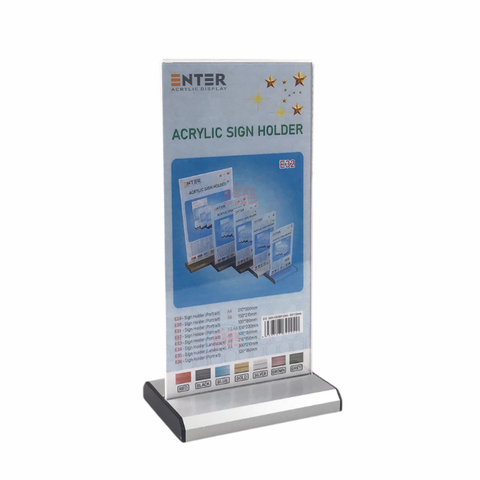 Kệ mica 2 mặt 1/3 A4 đứng E32 đế nhôm (10x21cm)-SM