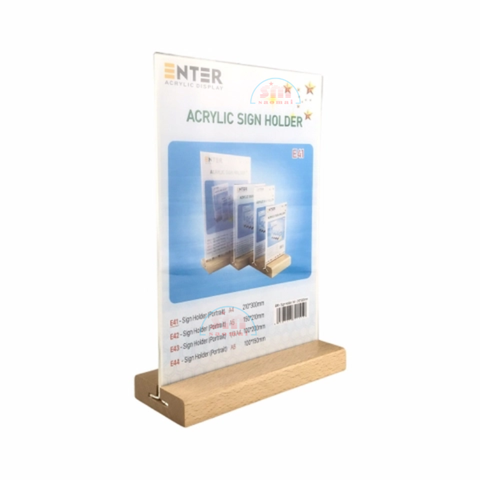 Kệ mica 2 mặt A4 E41 đế gỗ đứng-SM