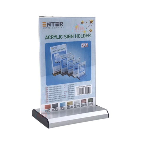 Kệ mica 2 mặt A6 E33 đế nhôm (10x15cm)-SM